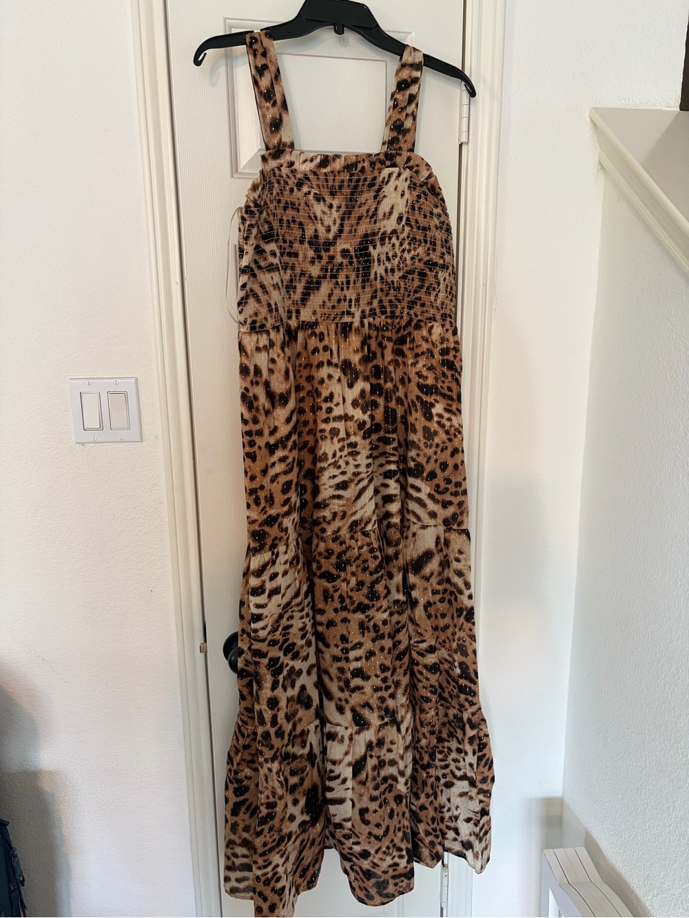 Express Leopard Print Dress in Brown and Black with Gold Accents with pockets